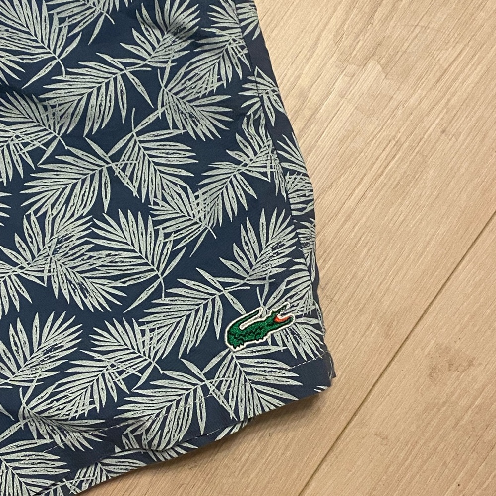 Lacoste Navy Leaf Print Swim Shorts - Picture 4 of 4